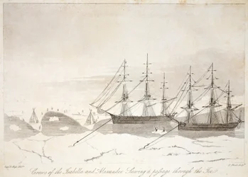 Besatzungen der Isabella und Alexander sägen einen Durchgang durch das Eis, Illustration aus 